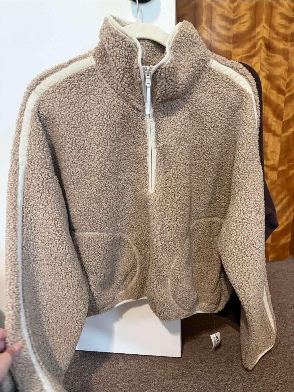 Cozy Sherpa Half-Zip Pullover Sweater - Taupe NWT